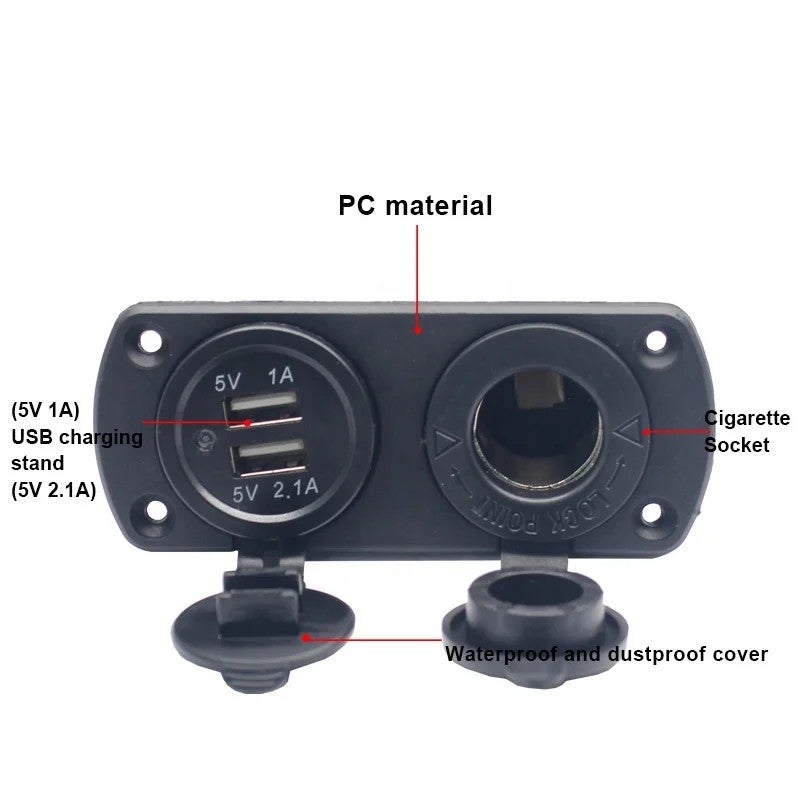 Bluejw Waterproof Dual USB Car Charger Socket, DC 12V/24V Panel Mount Cigarette Lighter Adapter for Boat, Mobile Phone, Automobile - Image 5